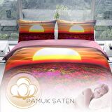 Cattleya Sunset 3D Temalı Pamuk Saten Çift Kişilik Nevresim Takımı