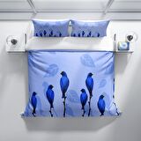 Cattleya BlueBird 3D Temalı Pamuk Saten Çift Kişilik Nevresim Takımı