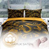 Cattleya Gold 3D Temalı Pamuk Saten Çift Kişilik Nevresim Takımı