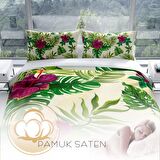 Cattleya Green 3D Temalı Pamuk Saten Çift Kişilik Nevresim Takımı