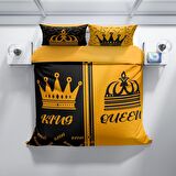Cattleya King-Queen 3D Temalı Pamuk Saten Çift Kişilik Nevresim Takımı