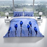 Monohome Perlasera Blue Bird 3D Temalı Pamuk Saten Çift Kişilik Nevresim Takımı