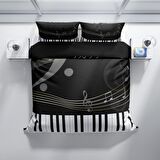 Monohome Perlasera Piano 3D Temalı Pamuk Saten Çift Kişilik Nevresim Takımı