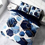 Monohome Blue Hexagon 3D Temalı Pamuk Saten Çift Kişilik Nevresim Takımı
