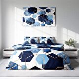 Monohome Blue Hexagon 3D Temalı Pamuk Saten Çift Kişilik Nevresim Takımı