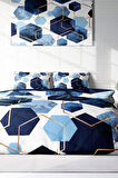 Nevresim Takımı %100 Doğal Pamuk Çift Kişilik 3d Digital Blue Hexagon