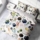 Monohome Renkli Hexagon 3D Temalı Pamuk Saten Çift Kişilik Nevresim Takımı