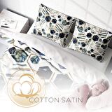Monohome White Hexagon 3D Temalı Pamuk Saten Çift Kişilik Nevresim Takımı