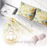 Monohome Flower Squares Çiçekli Pamuk Saten Çift Kişilik Nevresim Takımı