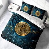 Monohome Bitcoin 3D Temalı Pamuk Saten Çift Kişilik Nevresim Takımı