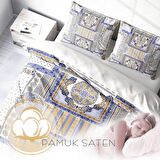 Monohome Blue Patchwork 3D Temalı Pamuk Saten Çift Kişilik Nevresim Takımı