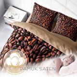 Monohome Coffee Duvet Kahve Temalı Pamuk Saten Çift Kişilik Nevresim Takımı