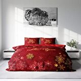 Monohome Merry Christmas Kar Kristalleri 3D Temalı Pamuk Saten Çift Kişilik Nevresim Takımı