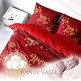 Monohome Merry Christmas Kar Kristalleri 3D Temalı Pamuk Saten Çift Kişilik Nevresim Takımı