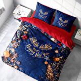 Monohome Merry Christmas Happy 3D Temalı Pamuk Saten Çift Kişilik Nevresim Takımı