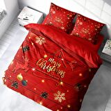 Monohome Merry Christmas Pine Tree Deers 3D Temalı Pamuk Saten Çift Kişilik Nevresim Takımı