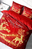 Yılbaşı Nevresim Takım %100 Doğal Pamuk Merry Christmas Çift Kişilik Gold Deers