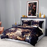 Monohome Premium Luxury Brown Lotus 3D Temalı Pamuk Saten Çift Kişilik Nevresim Takımı