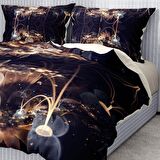 Monohome Premium Luxury Brown Lotus 3D Temalı Pamuk Saten Çift Kişilik Nevresim Takımı