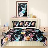 Monohome Premium Luxury Black Flower Çiçekli Pamuk Saten Çift Kişilik Nevresim Takımı