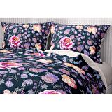 Monohome Premium Luxury Purple Paisley Çiçekli Pamuk Saten Çift Kişilik Nevresim Takımı
