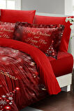 Yılbaşı Süsü Happy New Noel %100 Pamuk Saten 3d Çift Kişilik Nevresim Takımı