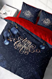 Yılbaşı Nevresim Takım %100 Doğal Pamuk Merry Christmas Çift Kişilik Dark Deer