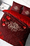 Yılbaşı Nevresim Takım %100 Doğal Pamuk Merry Christmas Çift Kişilik Red Ball