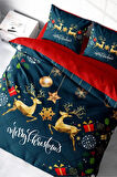 Yılbaşı Nevresim Takım %100 Doğal Pamuk Merry Christmas Çift Kişilik Dark Deer