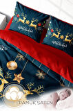 Yılbaşı Nevresim Takım %100 Doğal Pamuk Merry Christmas Çift Kişilik Dark Deer