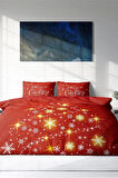 Yılbaşı Nevresim Takım %100 Doğal Pamuk Merry Christmas Çift Kişilik Star Tree