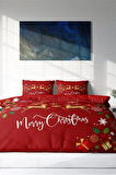 Yılbaşı Nevresim Takım %100 Doğal Pamuk Merry Christmas Çift Kişilik Deer