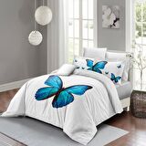 Monohome Blue Butterfly 3D Temalı Pamuk Saten Çift Kişilik Nevresim Takımı