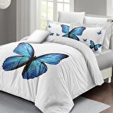Monohome Blue Butterfly 3D Temalı Pamuk Saten Çift Kişilik Nevresim Takımı