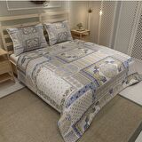 MonoHome Pike Takımı Jakar Dokuma Pamuklu 3D Dijital Baskı  Blue Patchwork