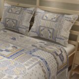 MonoHome Pike Takımı Jakar Dokuma Pamuklu 3D Dijital Baskı  Blue Patchwork