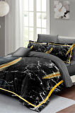 Nevresim Takımı %100 Doğal Pamuk Çift Kişilik 3d Digital Dark Marble
