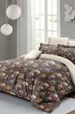Retro Flowers Luxury Çift Kişilik Pamuk Saten Nevresim Takımı