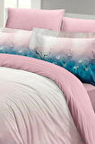 Soft Blue Luxury Çift Kişilik Pamuk Saten Nevresim Takımı