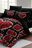 Black Roses 3d Pamuk Saten %100 Pamuk Çift Kişilik Nevresim Takımı