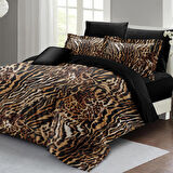 MONOHOME Çift Kişilik Nevresim Takımı Özel Dokuma Pamuk Saten 3d Özel Tasarım Zebra Brown