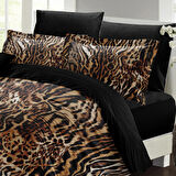 MONOHOME Çift Kişilik Nevresim Takımı Özel Dokuma Pamuk Saten 3d Özel Tasarım Zebra Brown