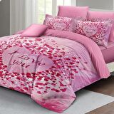 MONOHOME Sevgililer Günü Çift Kişilik Nevresim Takımı %100 Pamuk Saten I Love You
