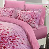 MONOHOME Sevgililer Günü Çift Kişilik Nevresim Takımı %100 Pamuk Saten I Love You