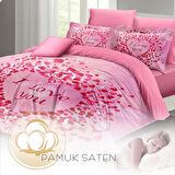 MONOHOME Sevgililer Günü Çift Kişilik Nevresim Takımı %100 Pamuk Saten I Love You