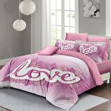 MONOHOME Sevgililer Günü Çift Kişilik Nevresim Takımı %100 Pamuk Saten Pink Love