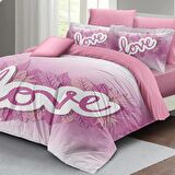 MONOHOME Sevgililer Günü Çift Kişilik Nevresim Takımı %100 Pamuk Saten Pink Love