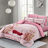MONOHOME Sevgililer Günü Çift Kişilik Nevresim Takımı %100 Pamuk Saten Happy Valentine's Day