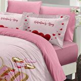 MONOHOME Sevgililer Günü Çift Kişilik Nevresim Takımı %100 Pamuk Saten Happy Valentine's Day
