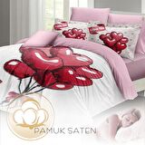 MONOHOME Sevgililer Günü Çift Kişilik Nevresim Takımı %100 Pamuk Saten Red Balls